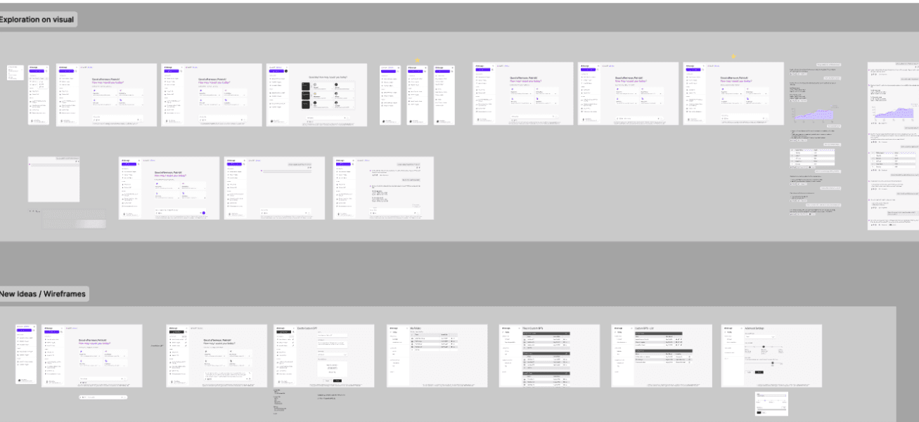 Visual exploration and wireframe ideas across multiple design directions