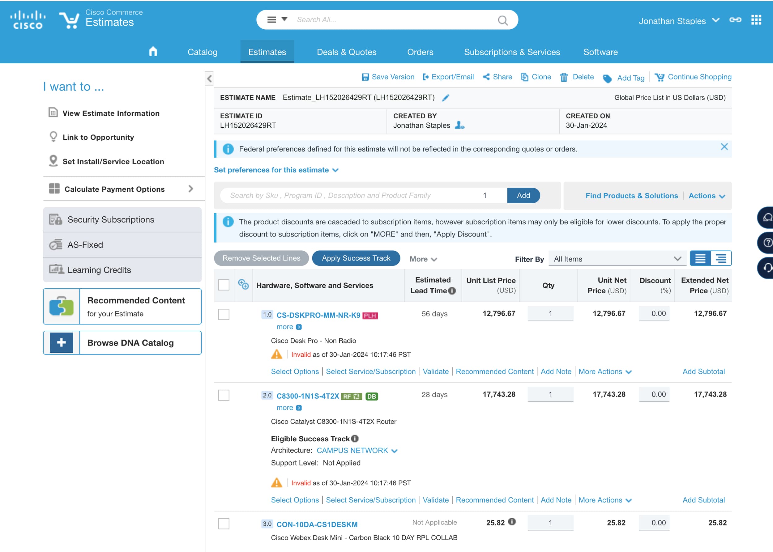 Current Cisco CCW platform UI