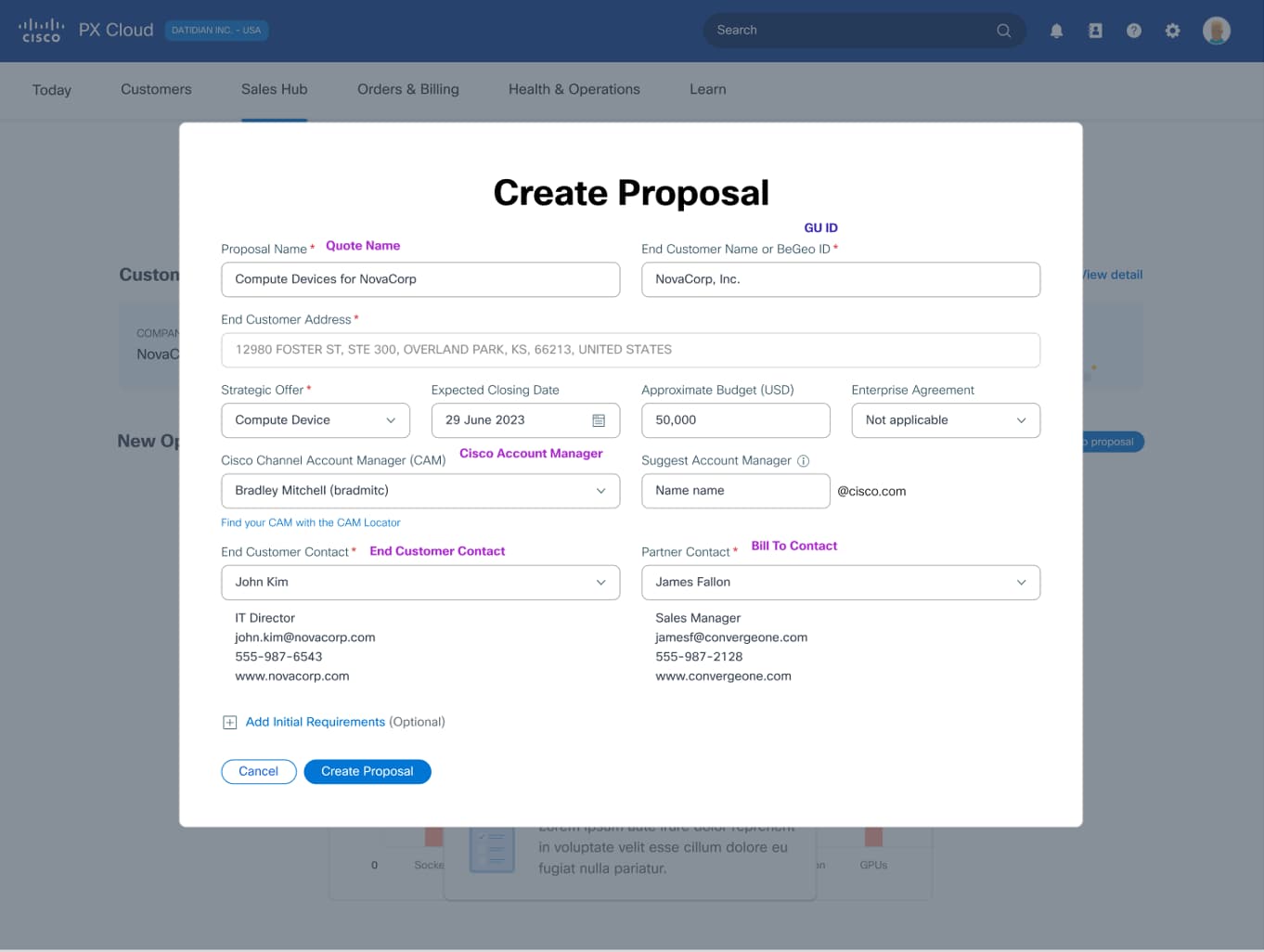 Create Proposal UI in new PX Cloud platform