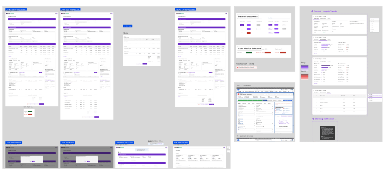 Design exploration board with wireframes and screen variations