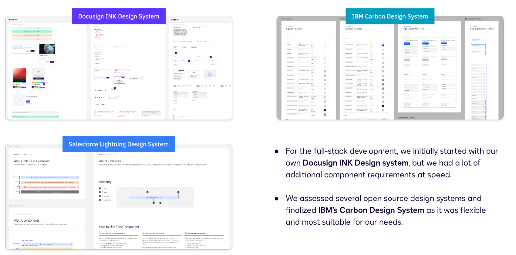 Design system comparison: Docusign INK Design System, Salesforce Lightning Design System, and IBM Carbon Design System